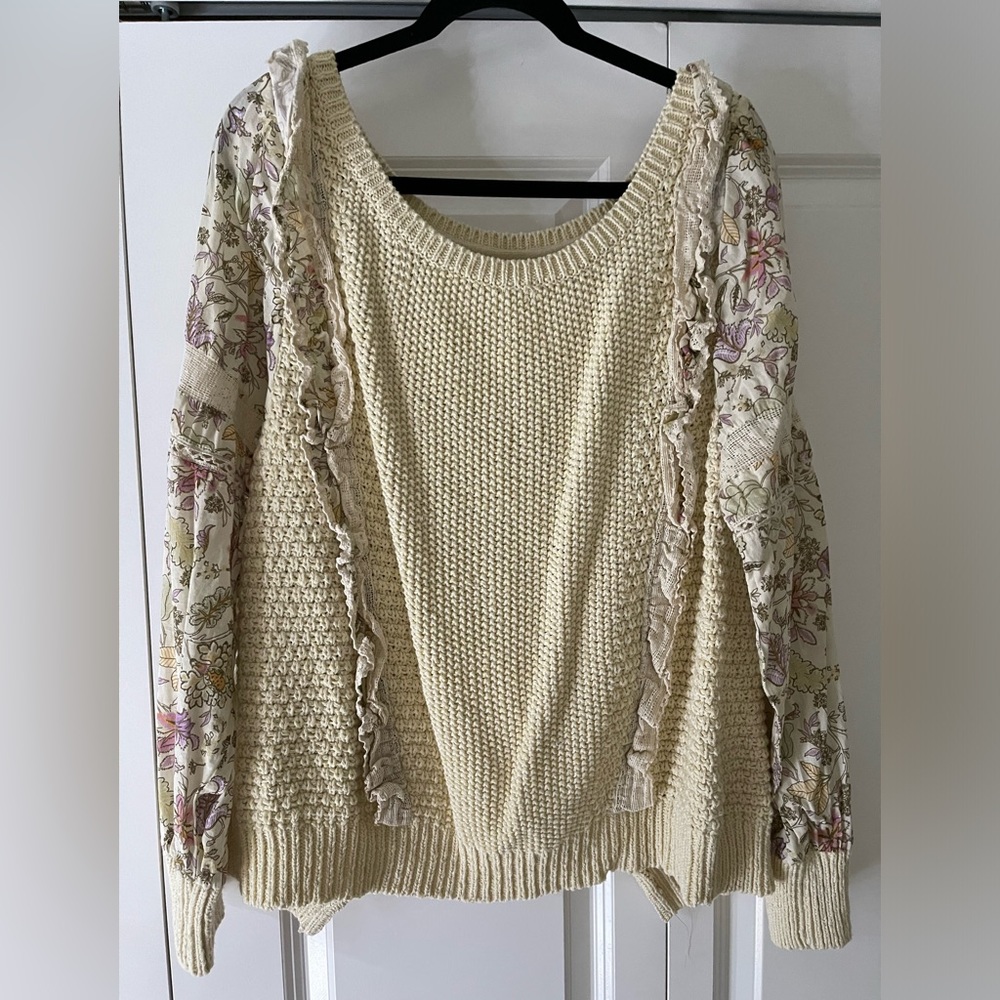 Anthropologie Cream Floral Knit Top